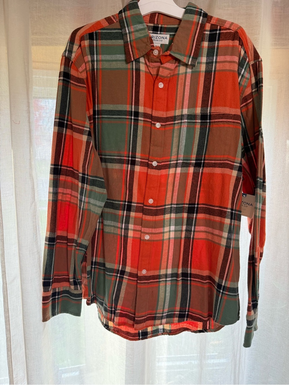 Arizona Plaid Button-Up Shirt in Orange and Green
